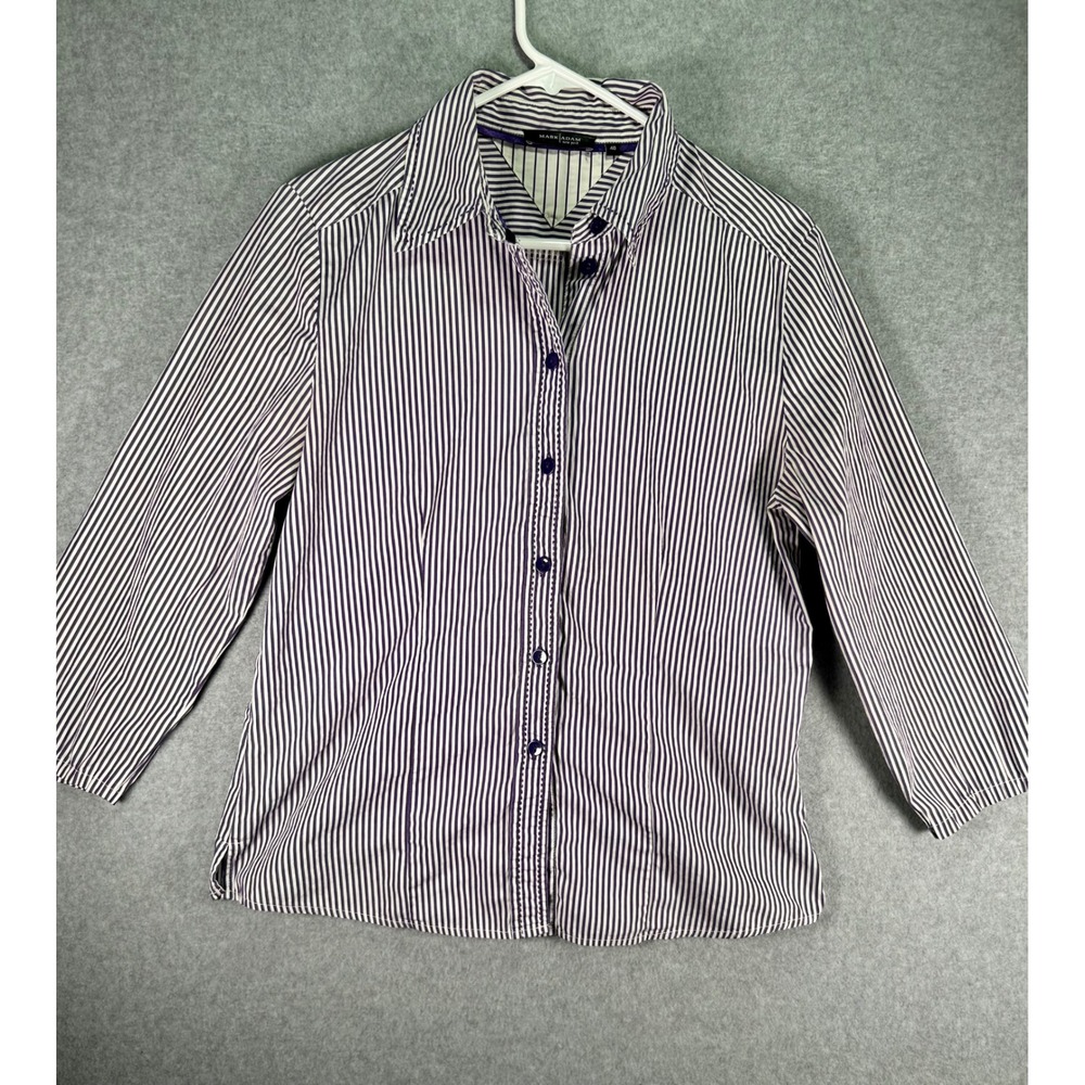 Hole* Mark Adam New York White Striped Button Down Shirt 3/4 Sleeve Size 40 M